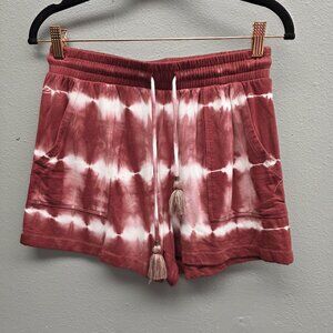Knox Rose Shorts Womens XS Red White Tie-Dye Tassel Drawstring Pockets Lounge